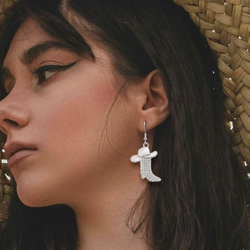 RechicGu Rhinestone Western Boots Earrings Cowgirl Cowboy Enamel Hat Bohemian Rodeo Boot Drop Dangle Earrings for Women - Image 5
